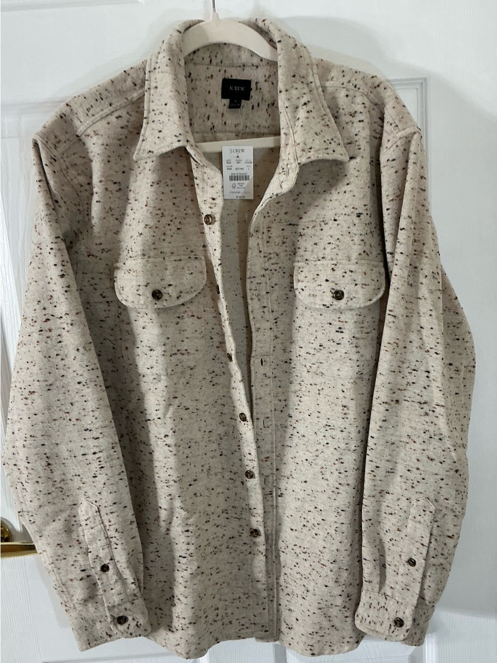 J.Crew Donegals Tweed Fleece Overshirt Shirt Jacket Oatmeal Men's Large L NWT